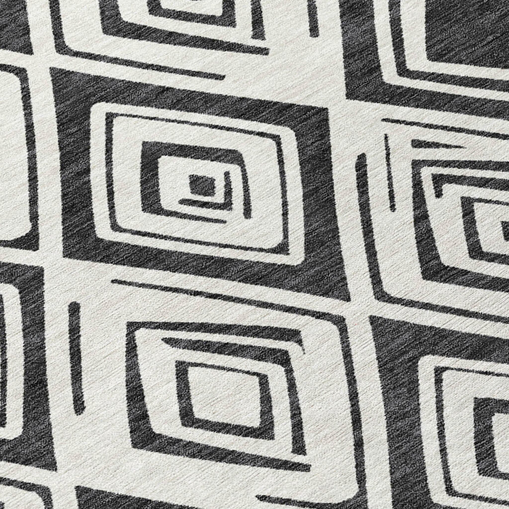 5' X 8' Ivory And Black Geometric Washable Indoor Outdoor Area Rug