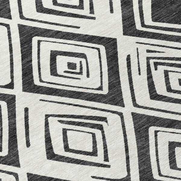 5' X 8' Ivory And Black Geometric Washable Indoor Outdoor Area Rug