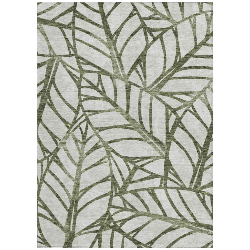 3' X 5' Olive Green And Beige Floral Washable Indoor Outdoor Area Rug