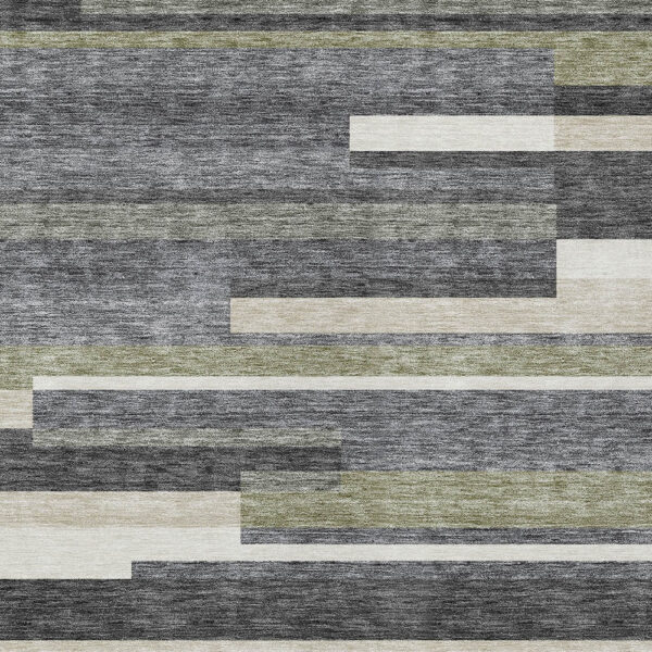 10' X 14' Charcoal Gray And Silver Striped Washable Indoor Outdoor Area Rug