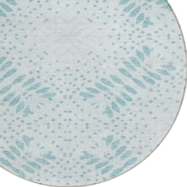 8' Teal Blue And Aqua Round Floral Washable Indoor Outdoor Area Rug
