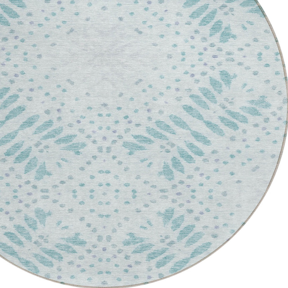 8' Teal Blue And Aqua Round Floral Washable Indoor Outdoor Area Rug