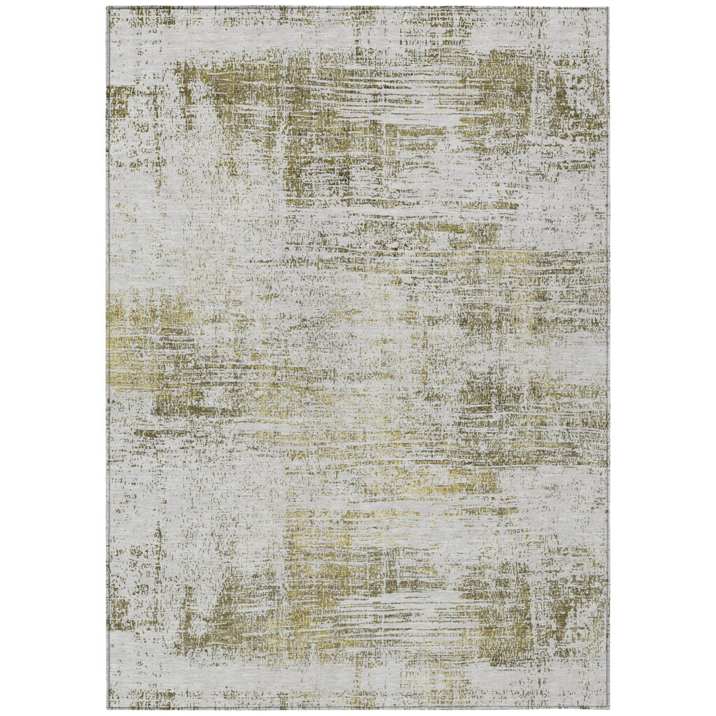 10' X 14' Pearl Ivory And Gold Abstract Washable Indoor Outdoor Area Rug