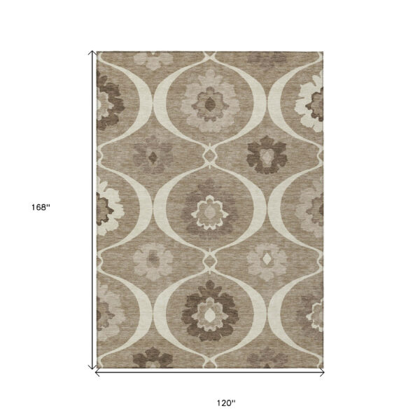 10' X 14' Taupe Brown And Ivory Medallion Washable Indoor Outdoor Area Rug