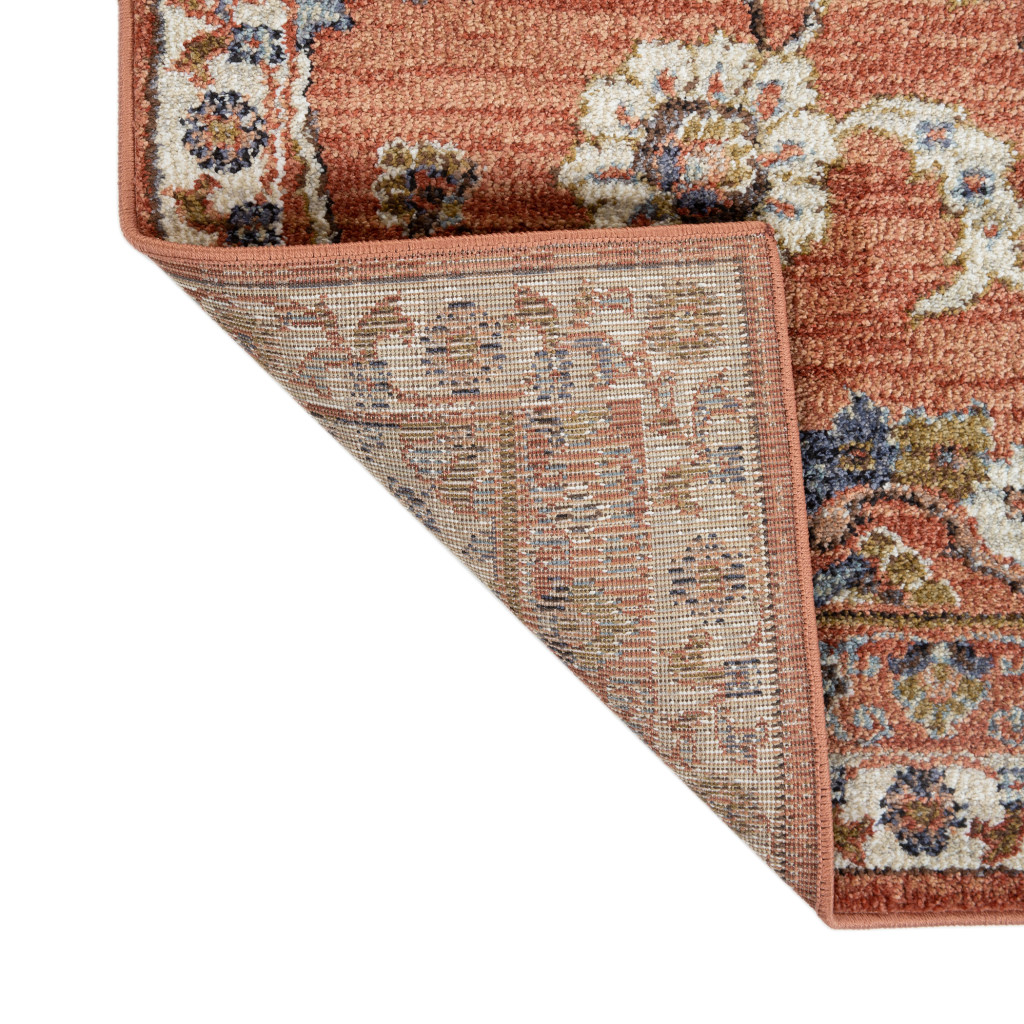 10' Orange Floral Power Loom Runner Rug