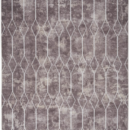 8' x 10' Brown and Ivory Geometric Power Loom Washable Area Rug