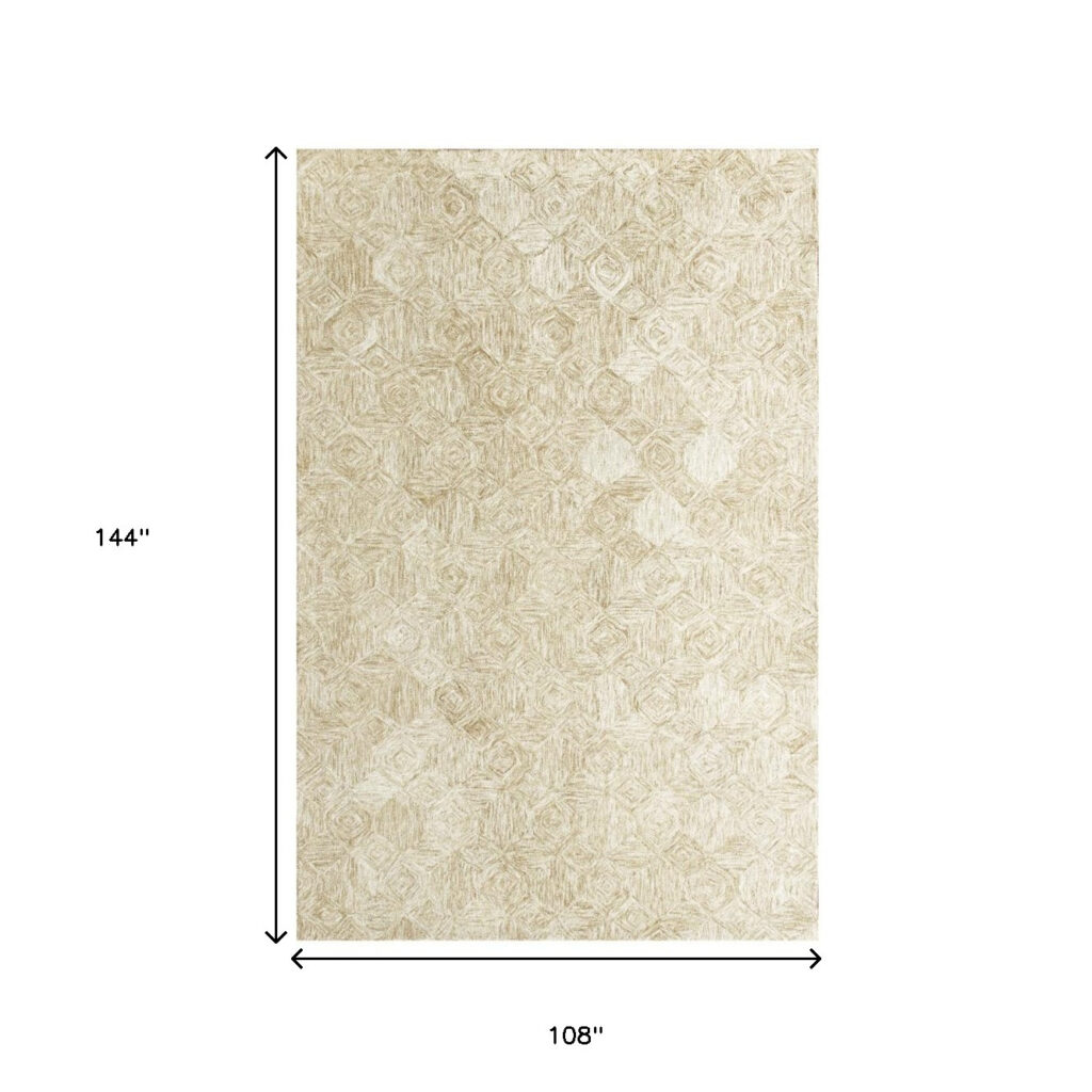 9' x 12' Beige Wool Geometric Hand Tufted Area Rug
