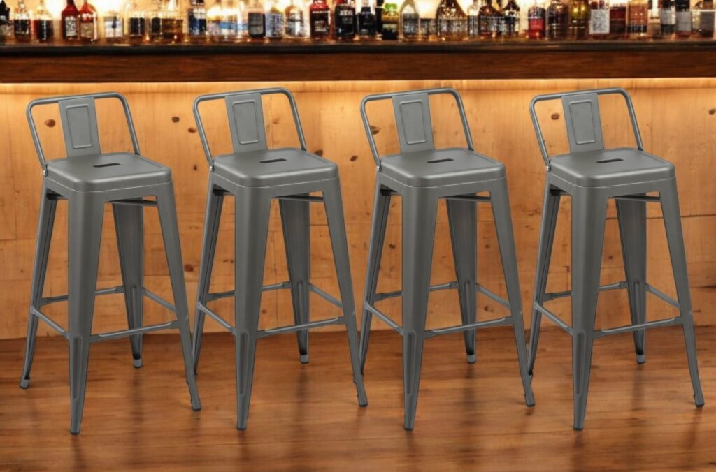 Set of Four 26" Dark Gray Steel and Metal Low Back Counter Height Bar Chairs