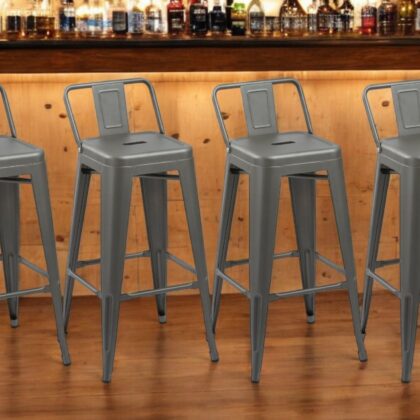 Set of Four 26" Dark Gray Steel and Metal Low Back Counter Height Bar Chairs