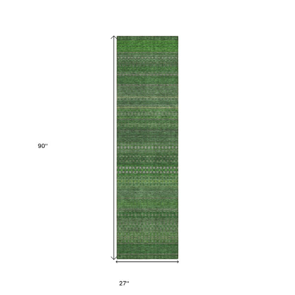 2' X 8' Fern Green Striped Washable Indoor Outdoor Runner Rug
