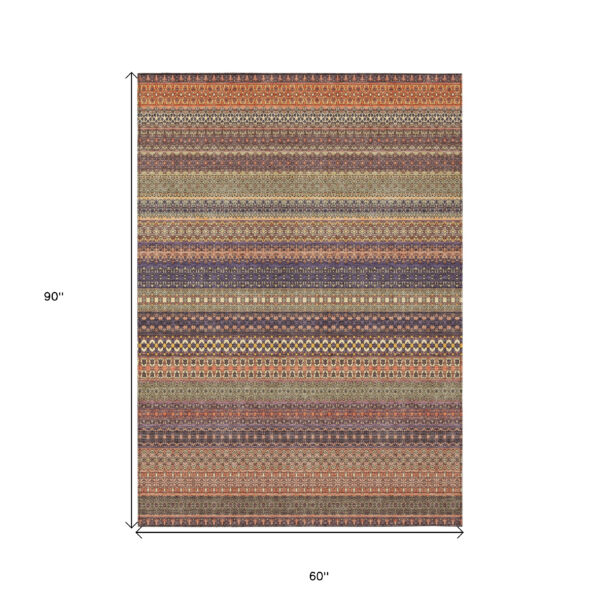 5' X 8' Orange Striped Washable Non Skid Indoor Outdoor Area Rug