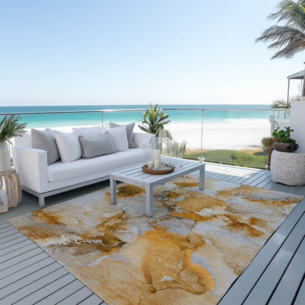3' X 5' Orange and Ivory Abstract Washable Non Skid Indoor Outdoor Area Rug