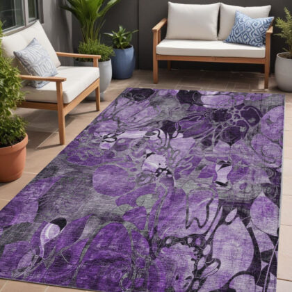 5' X 8' Purple Abstract Washable Indoor Outdoor Area Rug