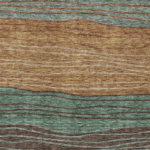 3' X 5' Terra Cotta Copper And Beige Striped Washable Indoor Outdoor Area Rug