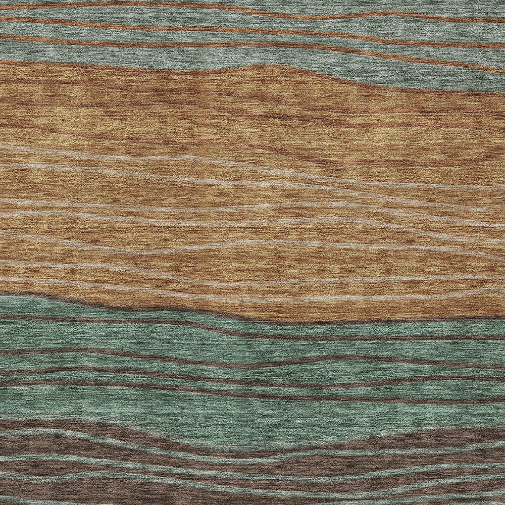 3' X 5' Terra Cotta Copper And Beige Striped Washable Indoor Outdoor Area Rug