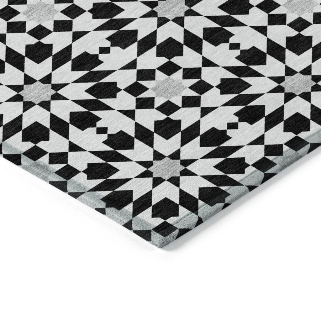 8' X 10' Black Gray And Silver Floral Medallion Washable Indoor Outdoor Area Rug