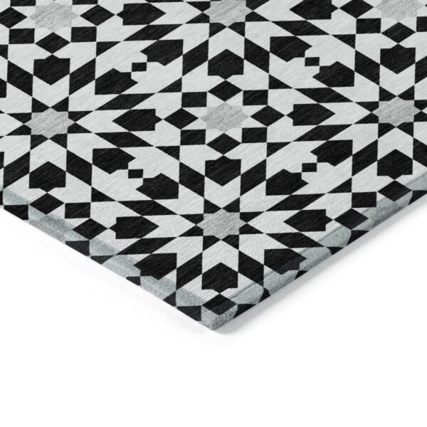 8' X 10' Black Gray And Silver Floral Medallion Washable Indoor Outdoor Area Rug