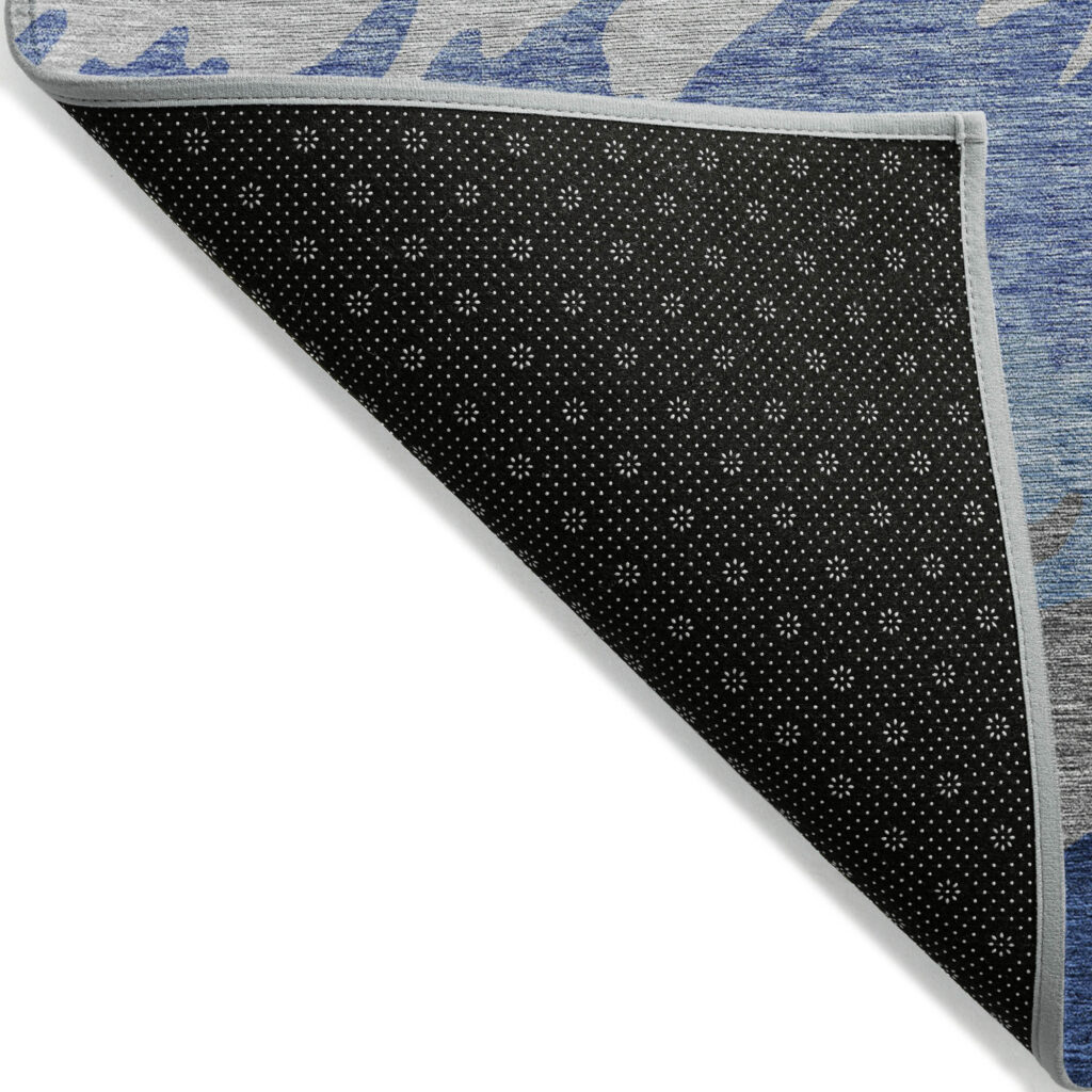 10' X 14' Navy Blue Gray And Silver Striped Washable Indoor Outdoor Area Rug