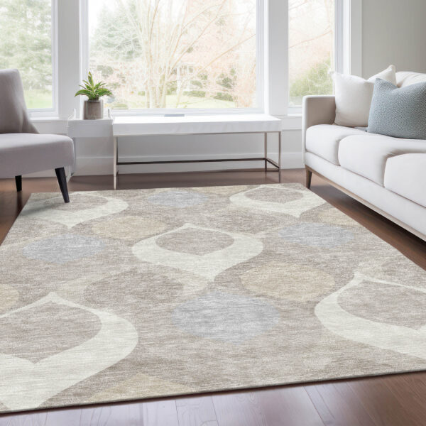 10' X 14' Ivory Beige And Tan Ogee Washable Indoor Outdoor Area Rug