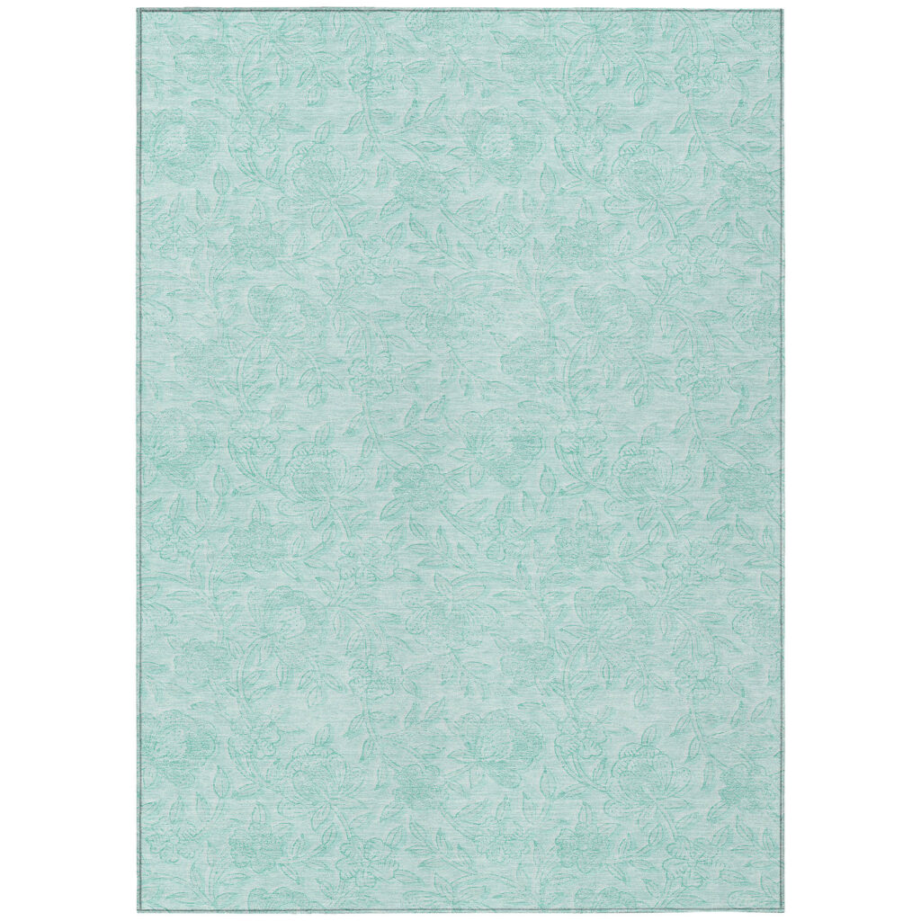 8' X 10' Teal Blue And Aqua Floral Washable Indoor Outdoor Area Rug