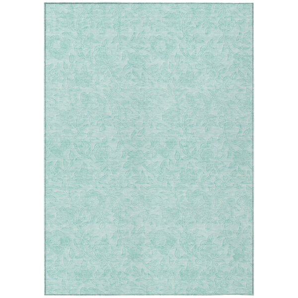 8' X 10' Teal Blue And Aqua Floral Washable Indoor Outdoor Area Rug