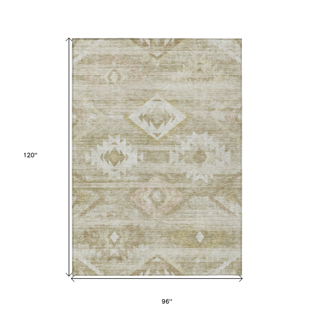 8' X 10' Taupe Beige And Tan Southwestern Washable Indoor Outdoor Area Rug