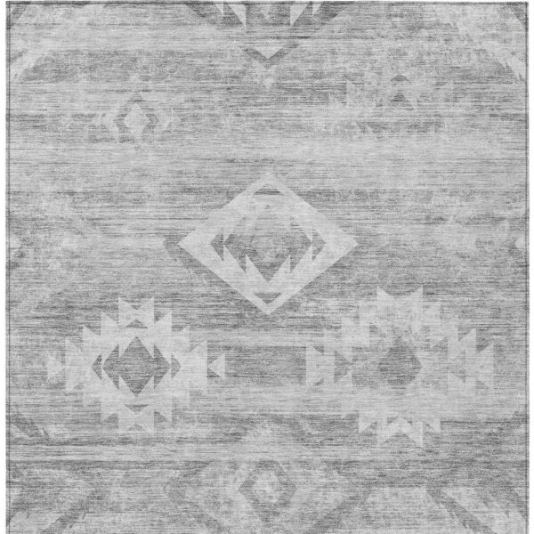 3' X 5' Silver Gray And Charcoal Southwestern Washable Indoor Outdoor Area Rug