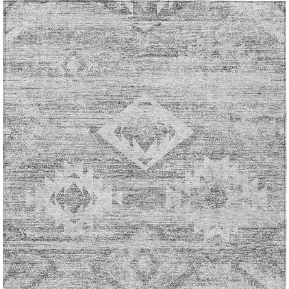 3' X 5' Silver Gray And Charcoal Southwestern Washable Indoor Outdoor Area Rug