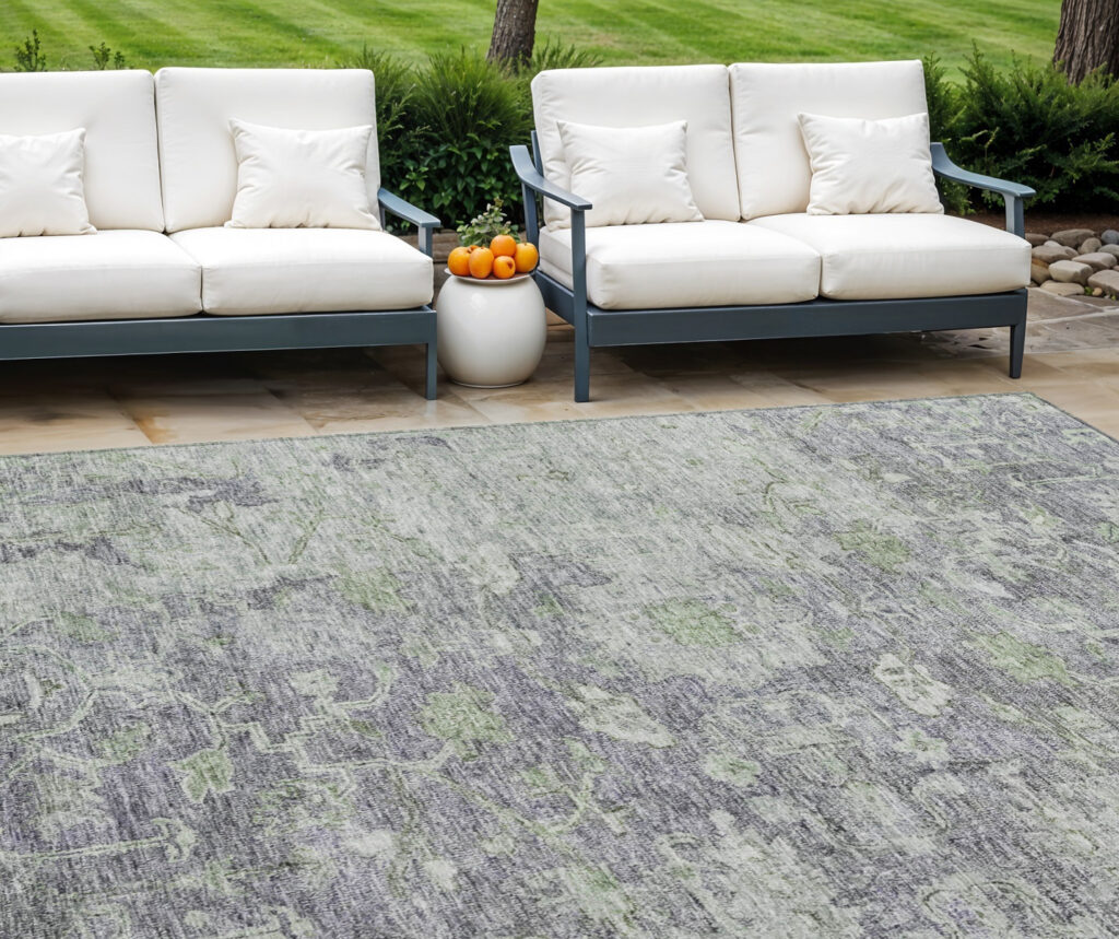 10' X 14' Plum Purple And Olive Green Oriental Washable Indoor Outdoor Area Rug