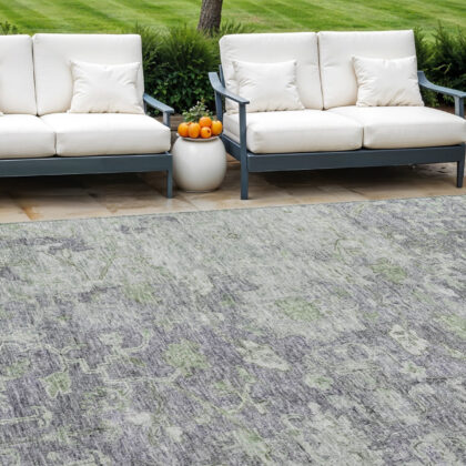 10' X 14' Plum Purple And Olive Green Oriental Washable Indoor Outdoor Area Rug