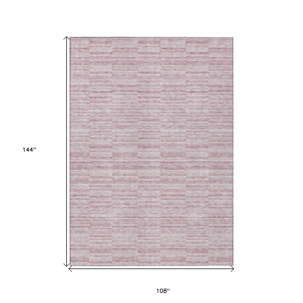 9' X 12' Blush Pink And Beige Striped Washable Indoor Outdoor Area Rug