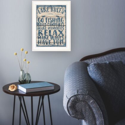 Lake Rules 1 White Framed Print Wall Art