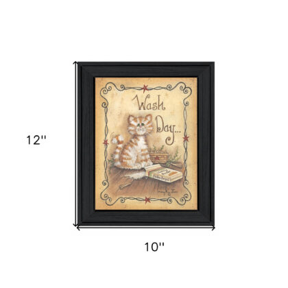 Wash Day Kitty Cat 2 Black Framed Print Wall Art