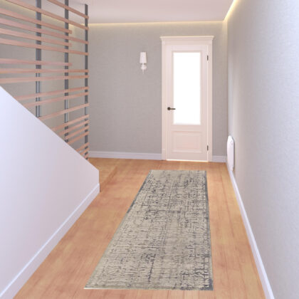 8' Gray and Ivory Abstract Runner Rug