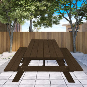 94" Dark Brown Solid Wood Outdoor Picnic Table