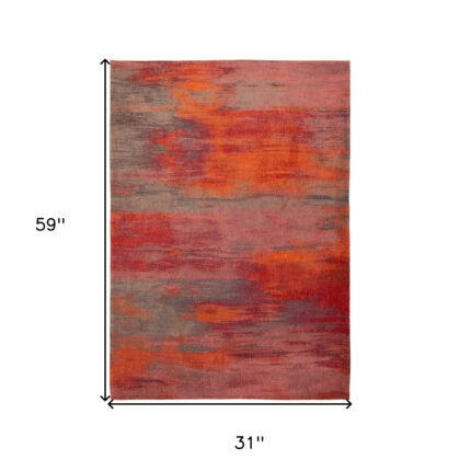 3' X 5' Red and Gray Abstract Non Skid Area Rug