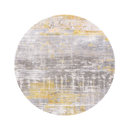 5' Gray and Yellow Round Abstract Non Skid Area Rug