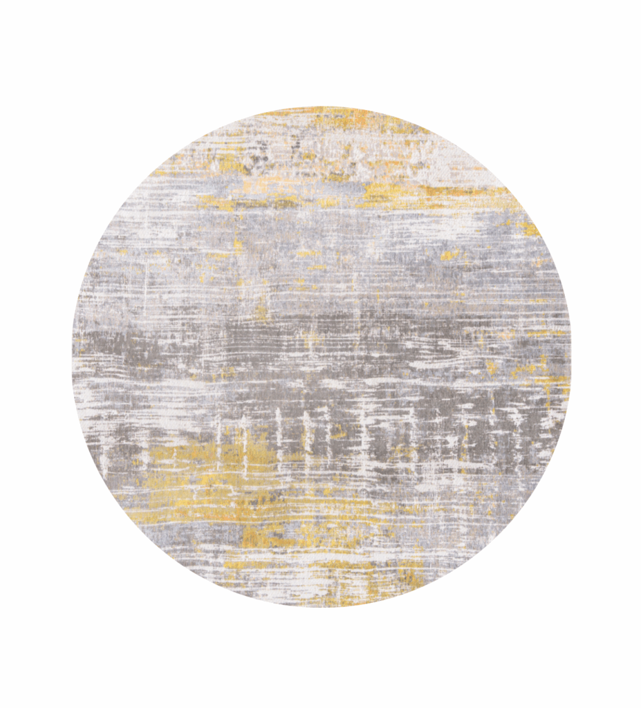 5' Gray and Yellow Round Abstract Non Skid Area Rug