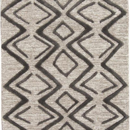 8' Black and Taupe Geometric Hand Tufted Runner Rug