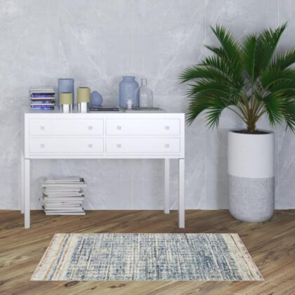 3' X 5' Blue Abstract Power Loom Distressed Non Skid Area Rug