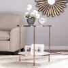 26" Gold Glass And Iron Round End Table With Shelf