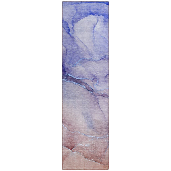 2' X 8' Blue and Purple Abstract Washable Non Skid Indoor Outdoor Runner Rug