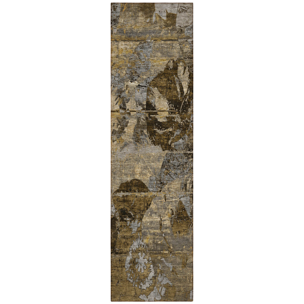 2' X 8' Brown Terracotta and Gray Abstract Washable Indoor Outdoor Runner Rug