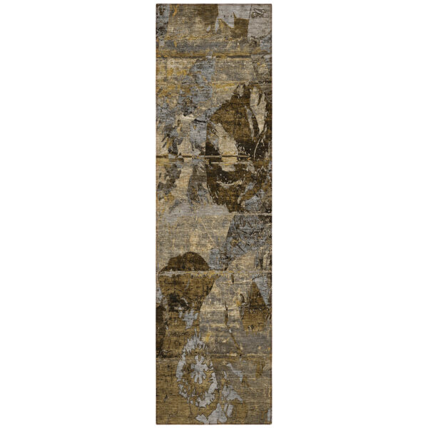 2' X 8' Brown Terracotta and Gray Abstract Washable Indoor Outdoor Runner Rug