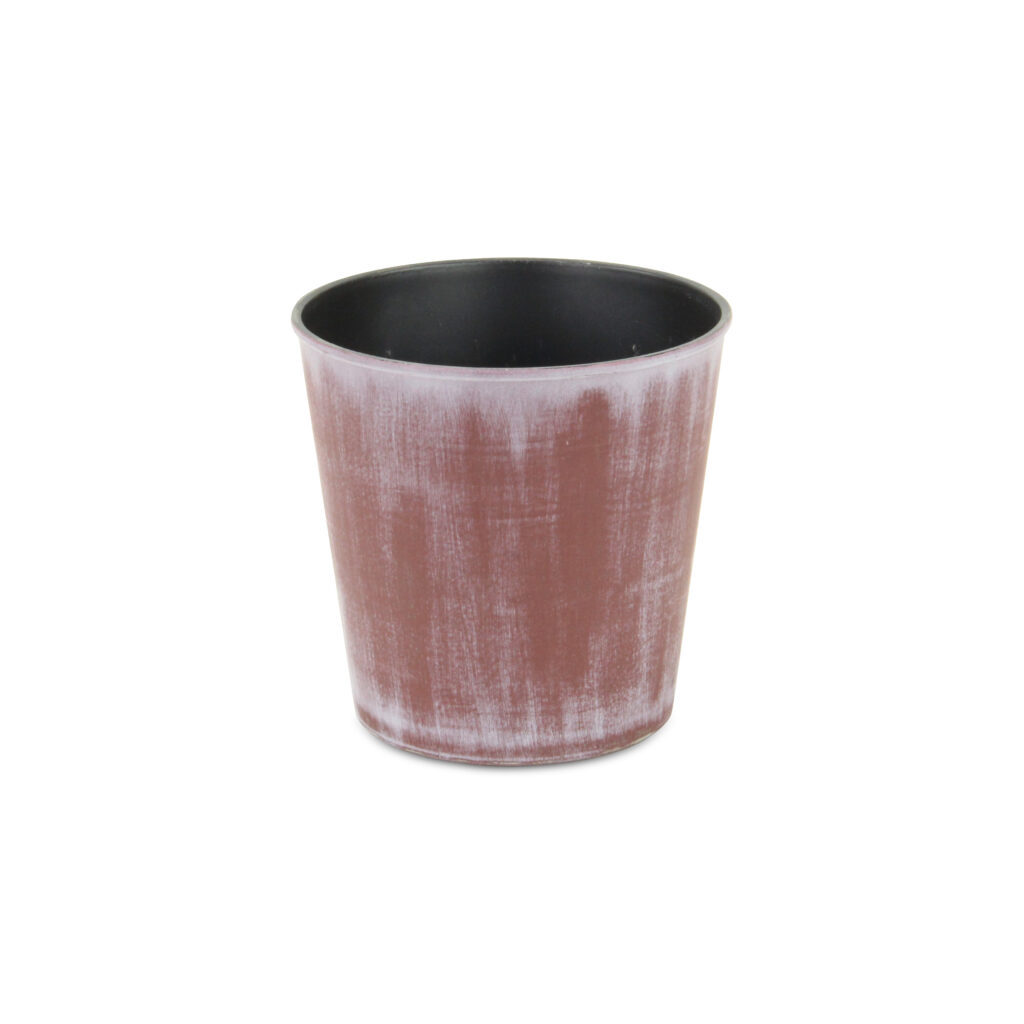 5" Brown and Off White Textural Tone On Tone Recycled Plastic Indoor Outdoor Round Pot Planter