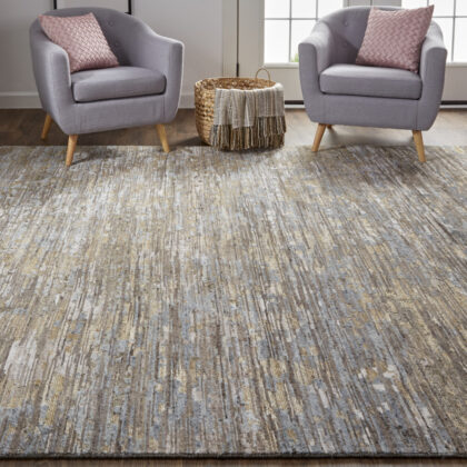9' X 12' Brown And Gray Wool Abstract Hand Knotted Area Rug