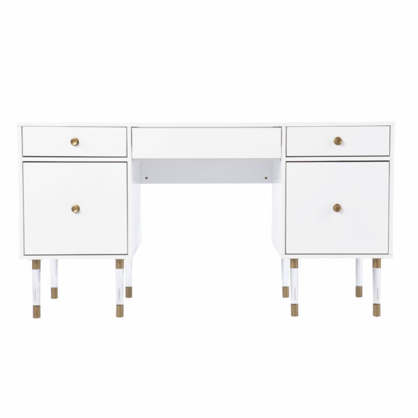 55" White Writing Desk With Four Drawers