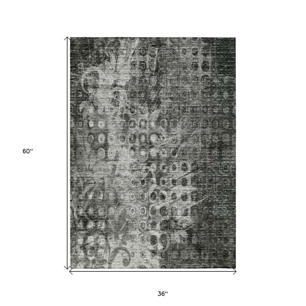3' X 5' Charcoal Ikat Washable Indoor Outdoor Area Rug