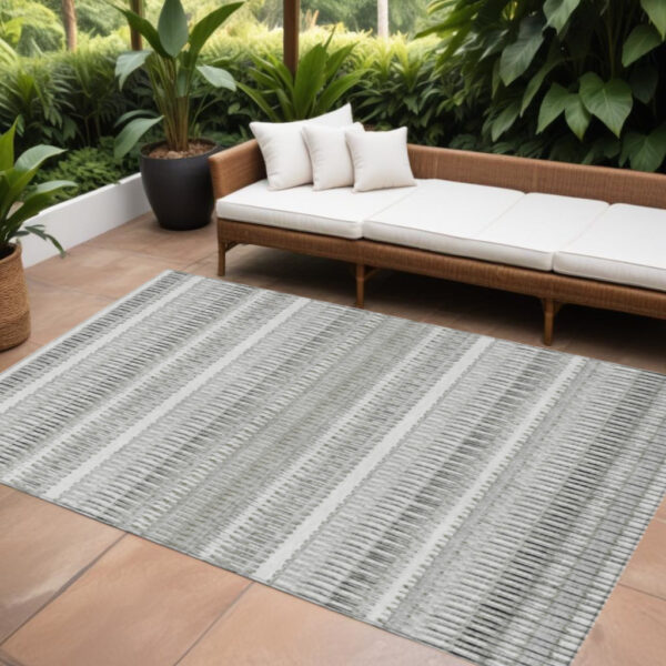 8' X 10' Ivory Gray And Taupe Striped Washable Indoor Outdoor Area Rug