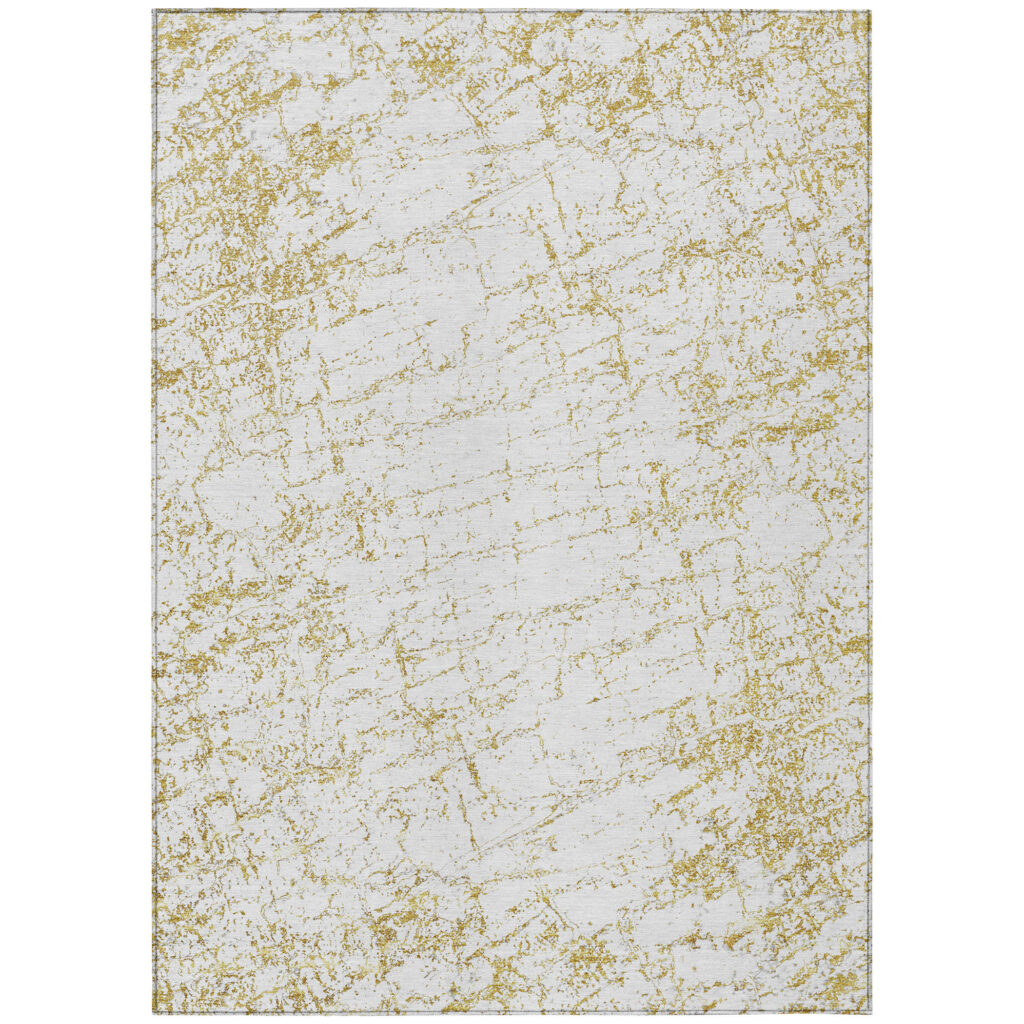 9' X 12' Gold And Ivory Abstract Washable Indoor Outdoor Area Rug